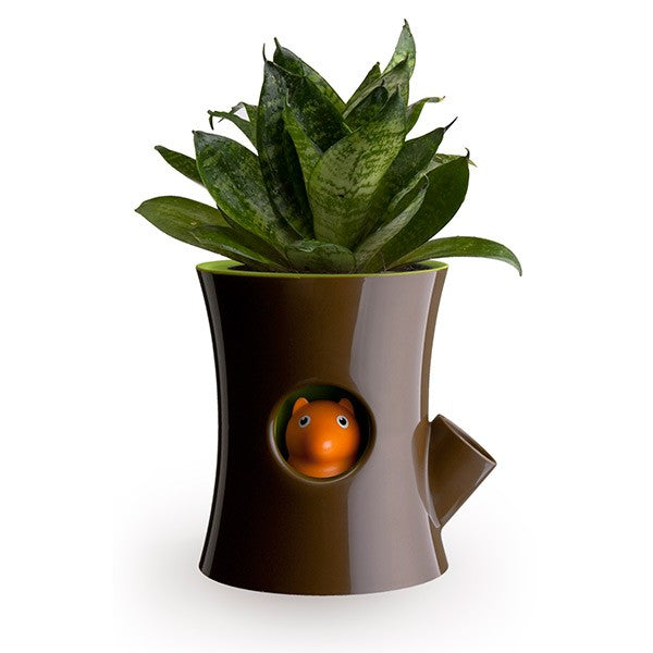 Self watering flowerpot - Brown Log and Squirrel