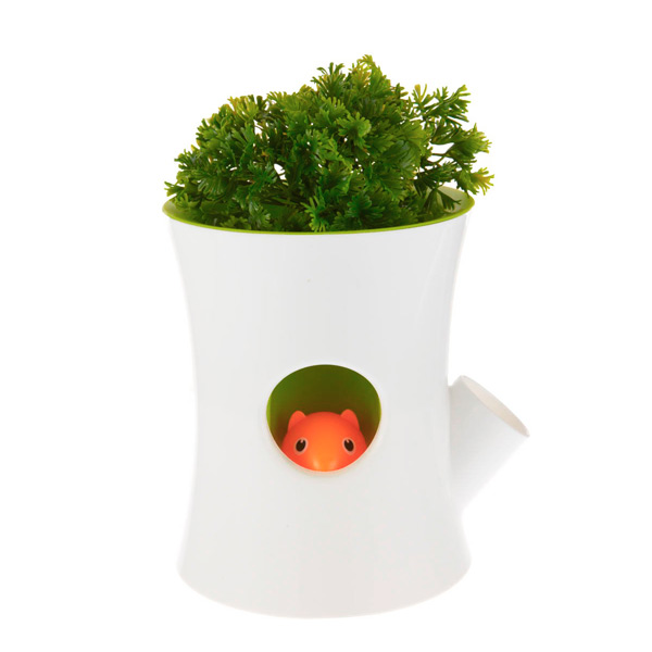 Self-watering flowerpot - Log and Squirrel - White